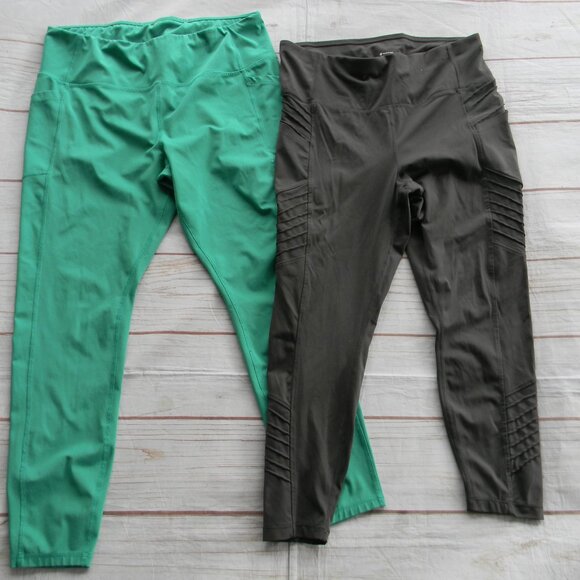 WM'S LOT OF 2 GREEN ATHLETIC LEGGINGS W/CELL PHONE POCKETS MOTO SZ XXL AVIA - Picture 2 of 6